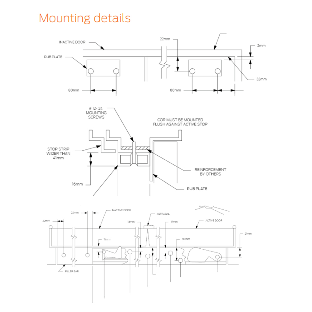 Allegion Ives COR52 Bar Door Coordinator 1320mm Length 1575-2337 Width ...