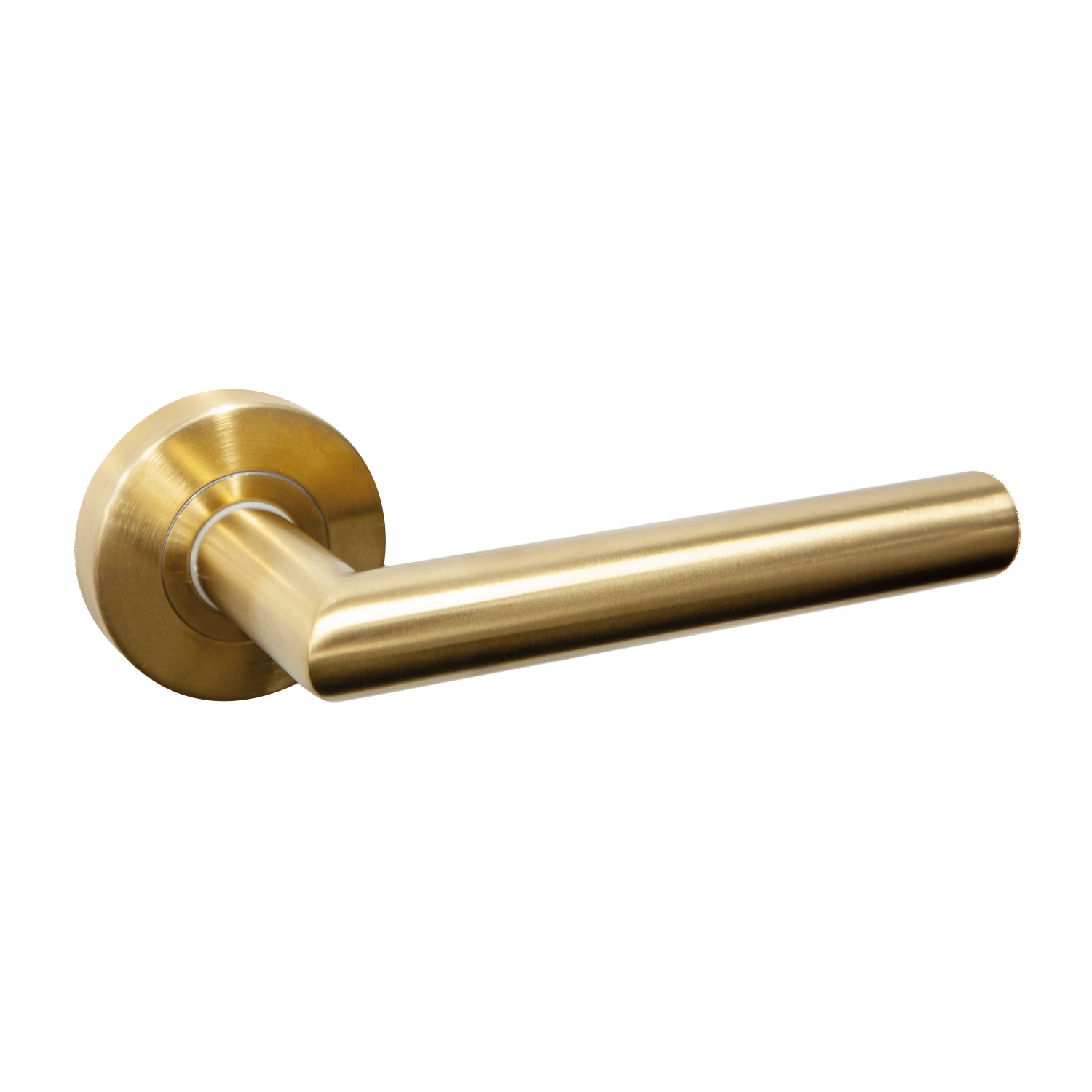 Hafele Glenelg Door Lever Handle on Round Rose Passage Satin Brass 911. ...