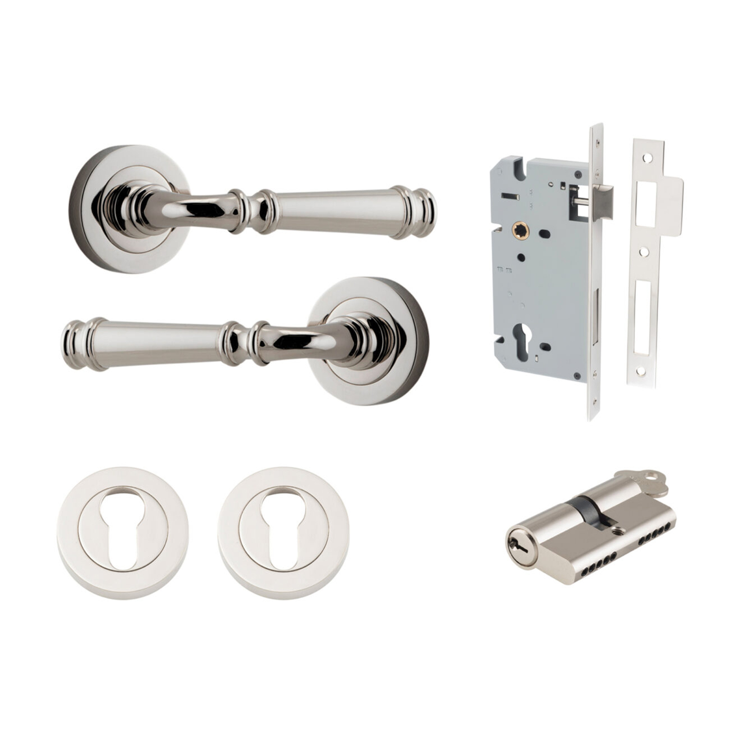 Iver Verona Door Lever on Round Rose Entrance Kit Key/Key Polished ...