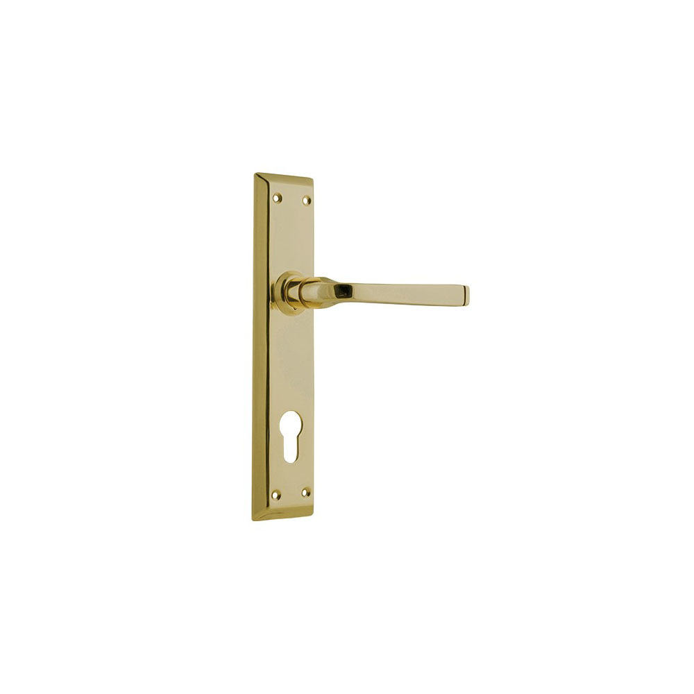 Tradco Menton Lever Handle On Long Backplate Euro 85mm Polished Brass 0675e85 Keeler Hardware 5010