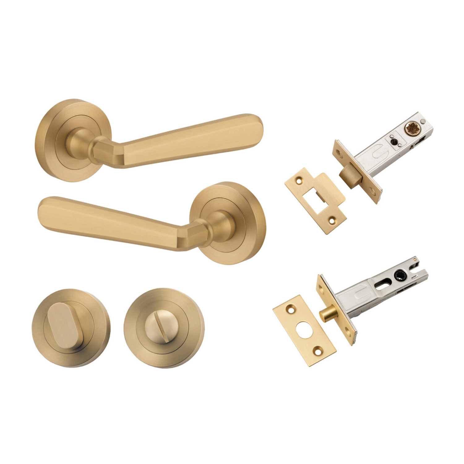 Iver Copenhagen Door Lever Handle on Round Rose Privacy Kit Brushed ...