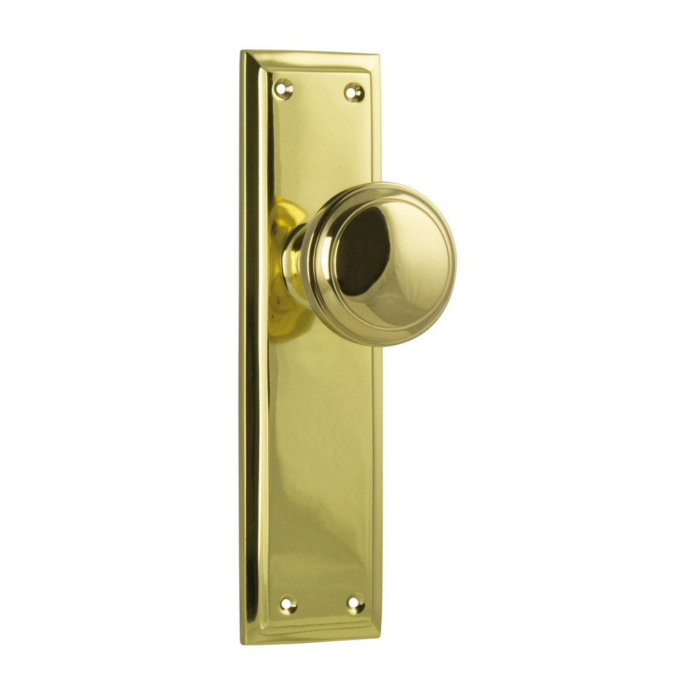 Tradco Milton Door Knob on Backplate Passage Unlacquered Polished Brass ...