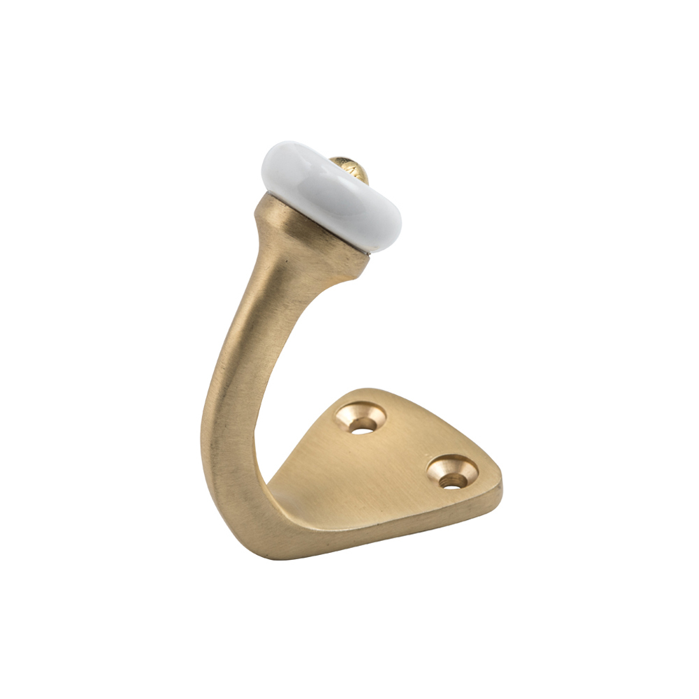 Tradco Porcelain Tip Robe Hook Satin Brass 6706 | Keeler Hardware