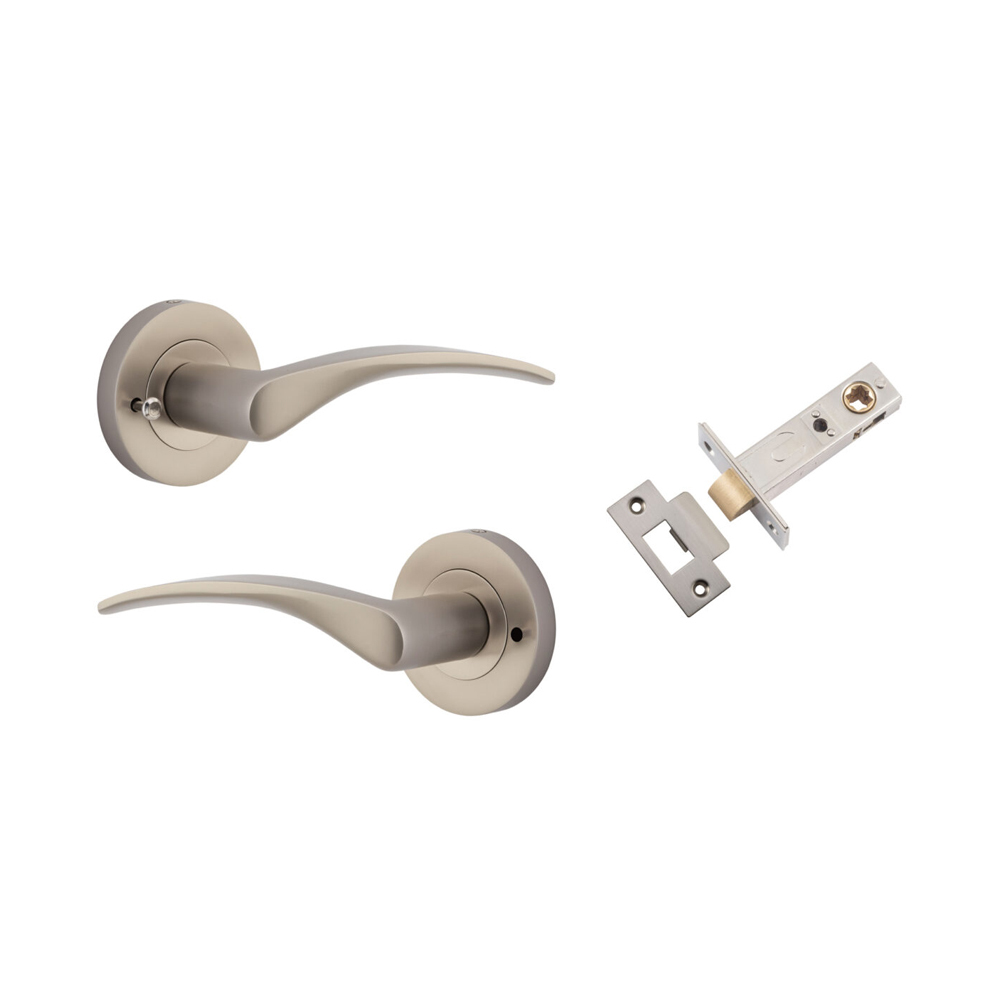 Iver Oxford Door Lever on Round Rose Inbuilt Privacy Satin Nickel ...