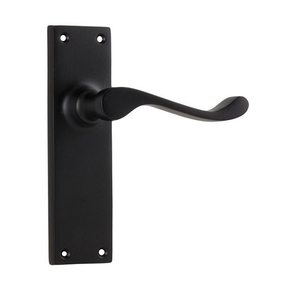 Tradco Victorian Door Lever Handle on Long Backplate Passage Matt Black ...