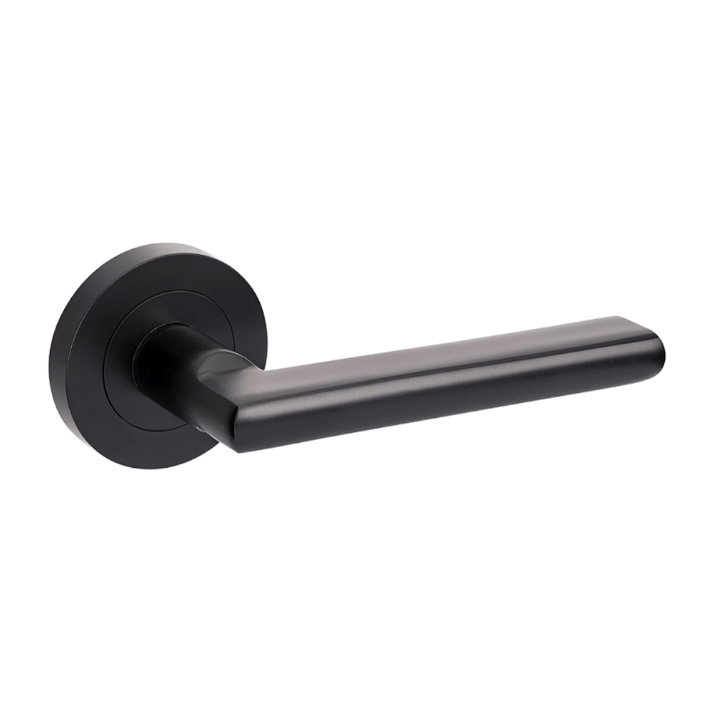 Zanda Epic Door Lever Handle on Round Rose Leverset Only Matt Black ...