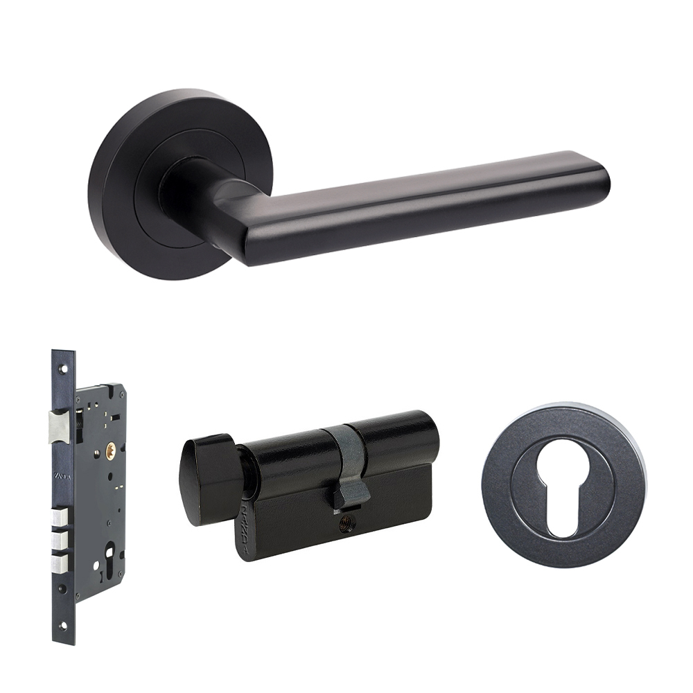 Zanda Epic Lever Round Rose Entrance Set 70mm Key/Turn Matt Black ...