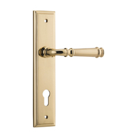 Iver Verona Door Lever Handle on Stepped Backplate Euro Polished Brass 10242E85