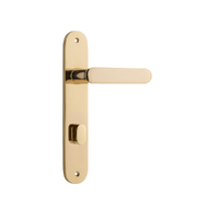 Iver Bronte Door Lever Handle on Oval Backplate Privacy Polished Brass 10264P85