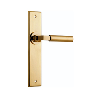 Iver Berlin Door Lever Handle on Chamfered Rectangular Backplate Passage Polished Brass 10294