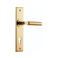 Iver Berlin Door Lever Handle on Chamfered Rectangular Backplate Euro Polished Brass 10294E85