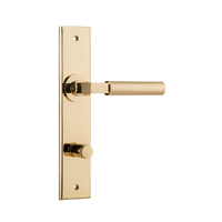 Iver Berlin Door Lever Handle on Chamfered Rectangular Backplate Privacy Polished Brass 10294P85