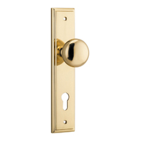 Iver Cambridge Door Knob on Stepped Backplate Euro Polished Brass 10340E85