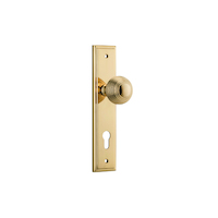 Iver Guildford Door Knob on Stepped Backplate Euro Polished Brass 10342E85