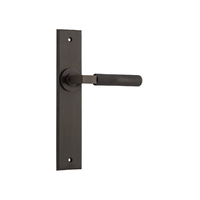 Iver Brunswick Door Lever Handle on Chamfered Backplate Passage Signature Brass 10796