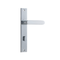 Iver Bronte Door Lever Handle on Rectangular Backplate Privacy Brushed Chrome 12248P85