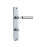 Iver Berlin Door Lever Handle on Rectangular Backplate Privacy Brushed Chrome 12250P85