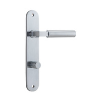 Iver Berlin Door Lever Handle on Oval Backplate Privacy Brushed Chrome 12266P85