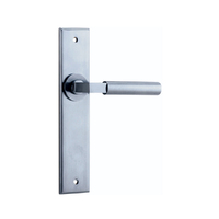 Iver Berlin Door Lever Handle on Chamfered Rectangular Backplate Passage Brushed Chrome 12294