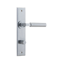 Iver Berlin Door Lever Handle on Chamfered Rectangular Backplate Privacy Brushed Chrome 12294P85