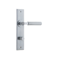 Iver Brunswick Door Lever Handle on Chamfered Backplate Privacy Brushed Chrome 12296P85