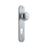 Iver Cambridge Door Knob on Oval Backplate Euro Brushed Chrome 12334E85