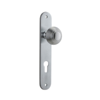 Iver Guildford Door Knob on Oval Backplate Euro Brushed Chrome 12336E85