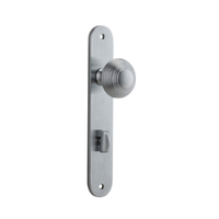 Iver Guildford Door Knob on Oval Backplate Privacy Brushed Chrome 12336P85