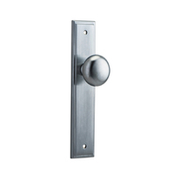 Iver Cambridge Door Knob on Stepped Backplate Passage Brushed Chrome 12340