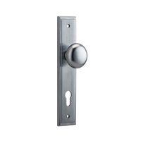 Iver Cambridge Door Knob on Stepped Backplate Euro Brushed Chrome 12340E85