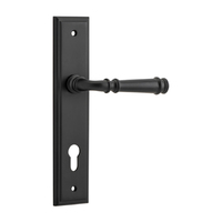 Iver Verona Door Lever Handle on Stepped Backplate Euro Matt Black 12742E85