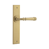 Iver Verona Door Lever Handle on Chamfered Backplate Passage Brushed Brass 13286