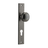 Iver Paddington Door Knob on Rectangular Backplate Euro Distressed Nickel 13820E85