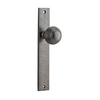 Iver Guildford Door Knob on Rectangular Backplate Passage Distressed Nickel 13824