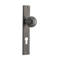 Iver Guildford Door Knob on Rectangular Backplate Euro Distressed Nickel 13824E85