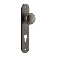 Iver Cambridge Door Knob on Oval Backplate Euro Distressed Nickel 13834E85