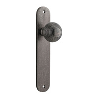 Iver Guildford Door Knob on Oval Backplate Passage Distressed Nickel 13836