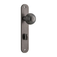 Iver Guildford Door Knob on Oval Backplate Privacy Distressed Nickel 13836P85