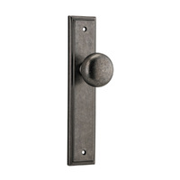 Iver Cambridge Door Knob on Stepped Backplate Passage Distressed Nickel 13840