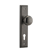 Iver Cambridge Door Knob on Stepped Backplate Euro Distressed Nickel 13840E85