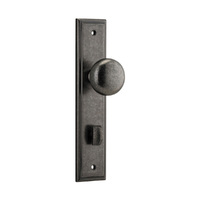 Iver Cambridge Door Knob on Stepped Backplate Privacy Distressed Nickel 13840P85