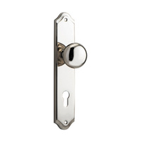 Iver Cambridge Door Knob on Shouldered Backplate Euro Polished Nickel 14328E85