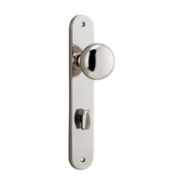 Iver Cambridge Door Knob on Oval Backplate Privacy Polished Nickel 14334P85