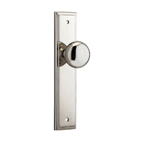 Iver Cambridge Door Knob on Stepped Backplate Passage Polished Nickel 14340