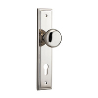 Iver Cambridge Door Knob on Stepped Backplate Euro Polished Nickel 14340E85