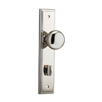 Iver Cambridge Door Knob on Stepped Backplate Privacy Polished Nickel 14340P85