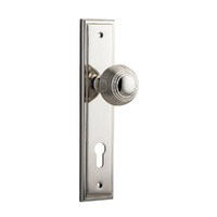 Iver Guildford Door Knob on Stepped Backplate Euro Polished Nickel 14342E85