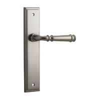 Iver Verona Door Lever Handle on Stepped Backplate Passage Satin Nickel 14742