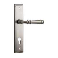 Iver Verona Door Lever Handle on Stepped Backplate Euro Satin Nickel 14742E85