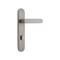 Iver Bronte Door Lever Handle on Oval Backplate Privacy Satin Nickel 14764P85